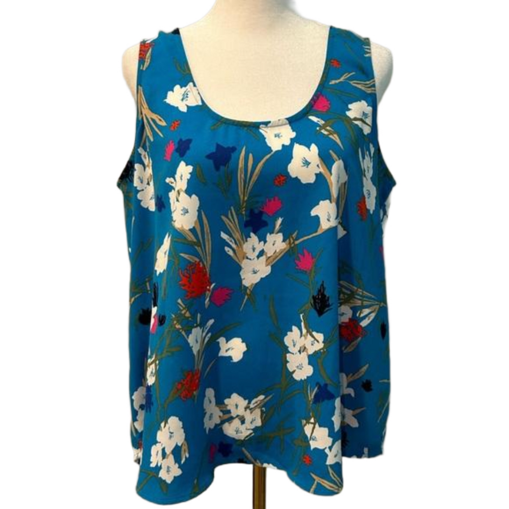 J. CREW MERCANTILE BLUE FLORAL TANK SLEEVELESS TOP EUC Large